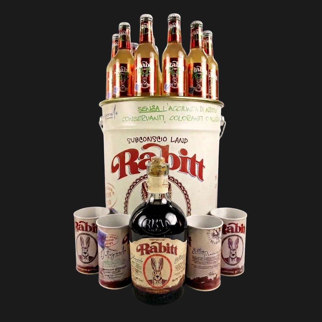 Rabitt Pouf Box, bundle regalo con Rabitt Bitter, Ale e accessori, confezione in primo piano