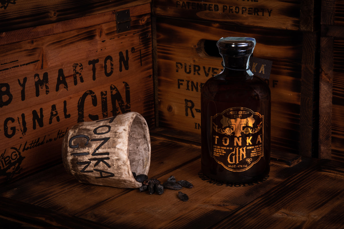 Gin alla Fava Tonka RobyMarton, gin super premium, dettaglio dell'etichetta