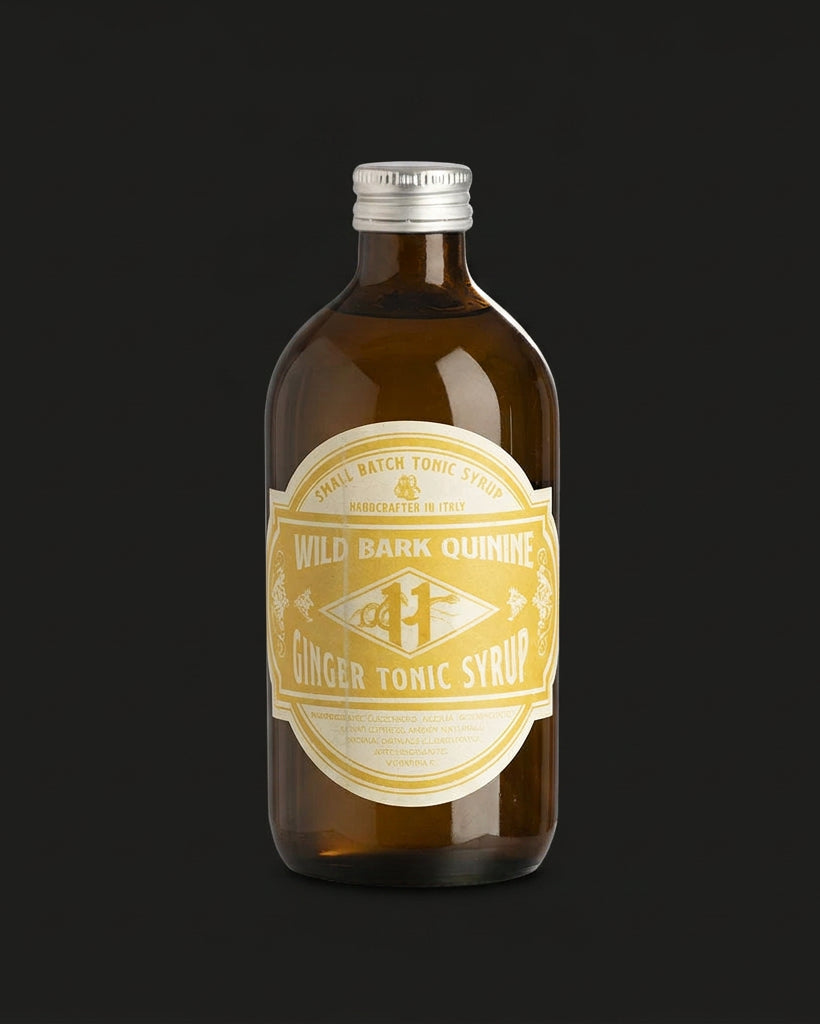 Wild Bark Quinine, sciroppo artigianale per acqua tonica 0,5L, servito nel bicchiere