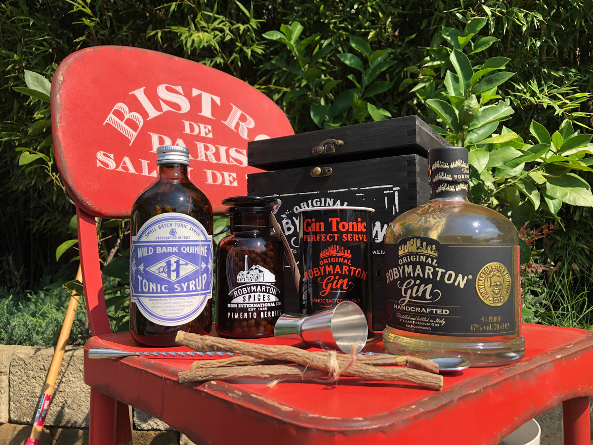 Cassa Gin Tonic Roby Marton, kit completo per il gin tonic perfetto, contenuto della cassa